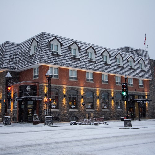 Mount Royal Hotel in Banff covered in snow
