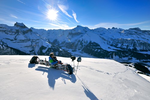 Engelberg-ski-resort-Switzerland-ski bench on mountain