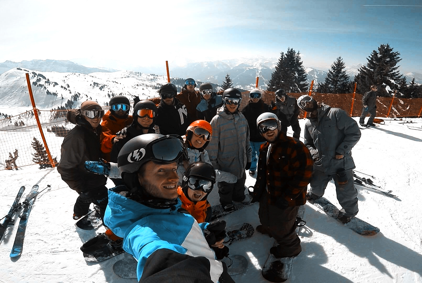 group of skiers, big group ski holiday, group skiing