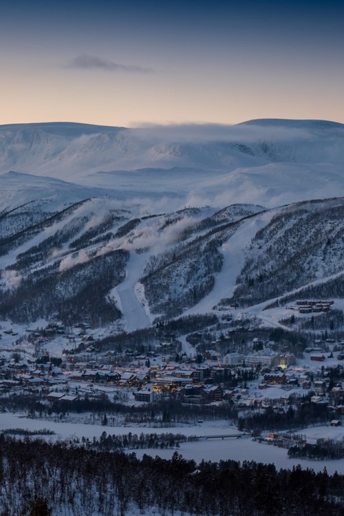 Geilo ski resort at dusk, ski Norway