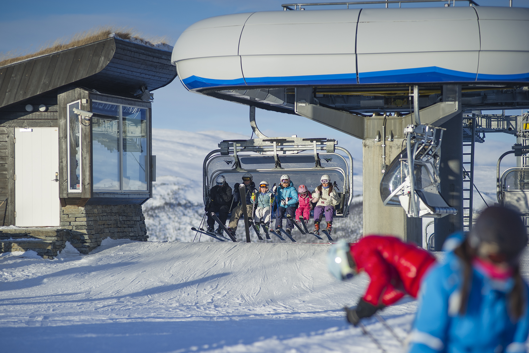 Getting off a chairlift in Geilo, Norway