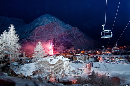 Val d'Isere-France-chairlift into village at night