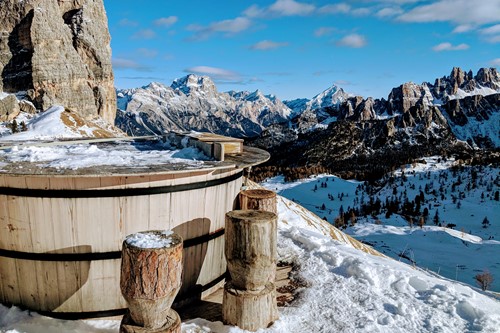 Wood fired hot tub at Cinque Torri