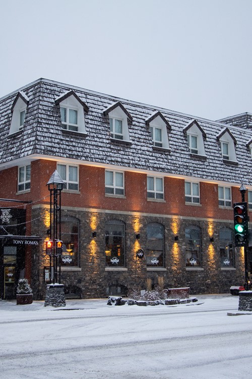 Mount Royal Hotel in Banff covered in snow
