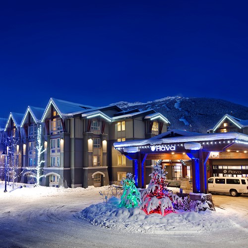 winter exterior in snow Hotel Aava Whistler
