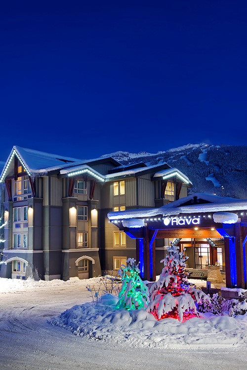winter exterior in snow Hotel Aava Whistler