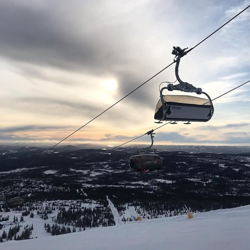 trysil cable car sunset cloudy skies