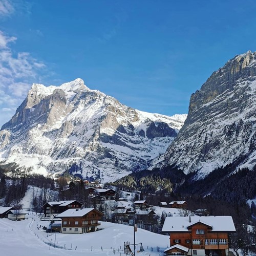 grindelwald view in the sun mountain valley