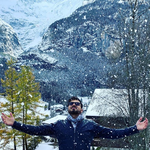 grindelwald man in snowfall