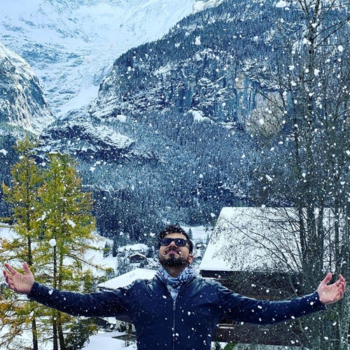 grindelwald man in snowfall