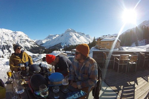 st anton apres ski friends on a table