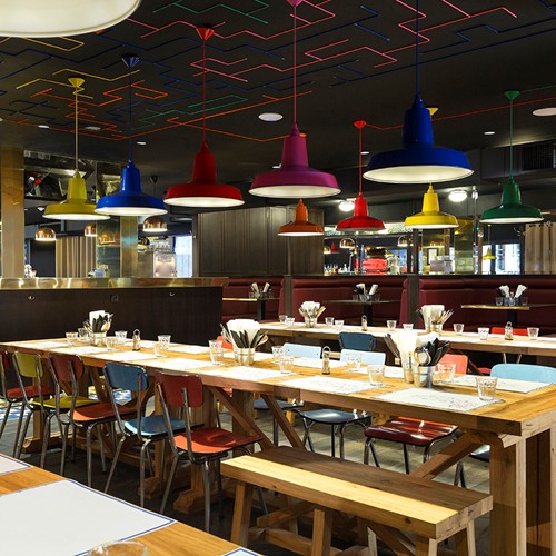 The restaurant of the Rocky Pop Hotel Chamonix.