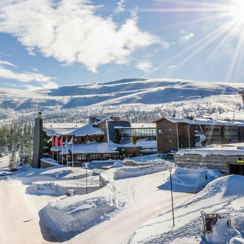 snowy entrance to Radisson Blu Mountain Resort Trysil