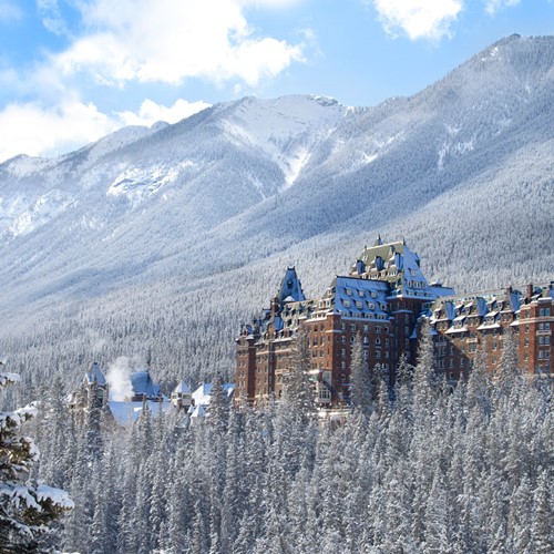 Fairmont Banff Springs, ski hotel in Canada - snowy exterior in mountains