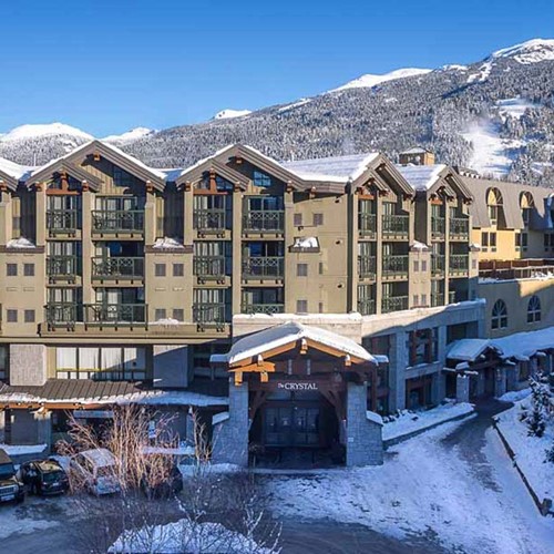 Crystal Lodge, ski accommodation in Whistler. Exterior view of hotel