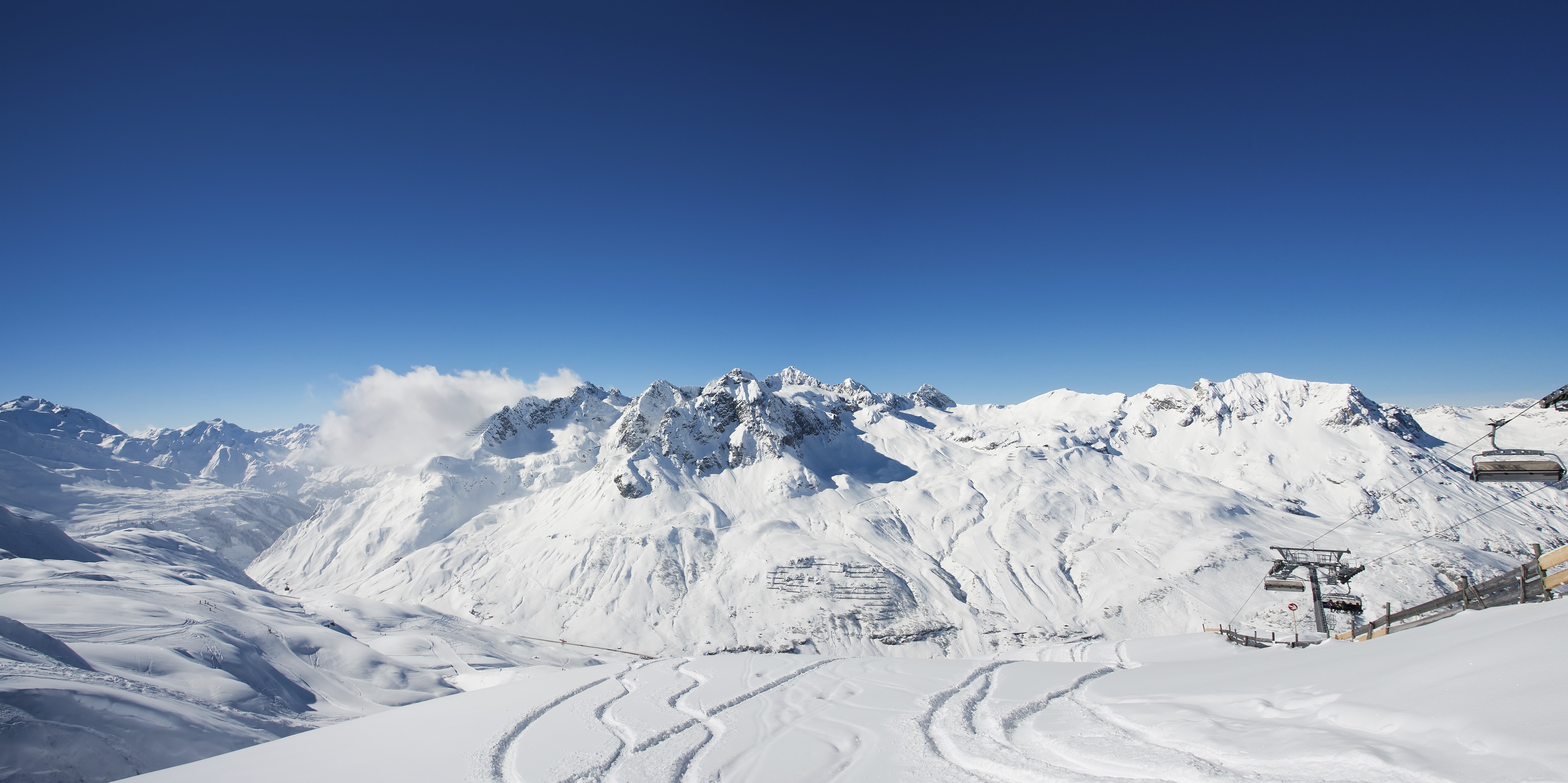 St Anton ski weekends wide view mountains with ski tracks