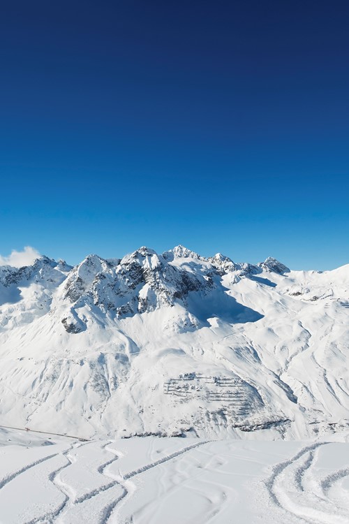 St Anton ski weekends wide view mountains with ski tracks