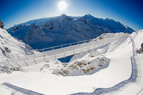 Engelberg suspension bridge-skiing in Switzerland