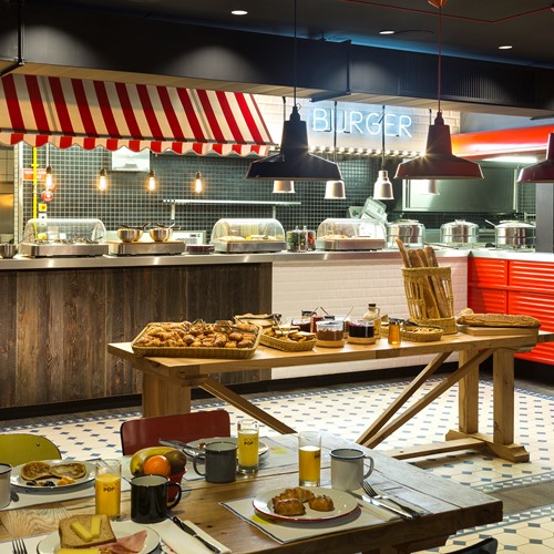 Breakfast Buffet at the Rocky Pop Hotel in Chamonix ski town.