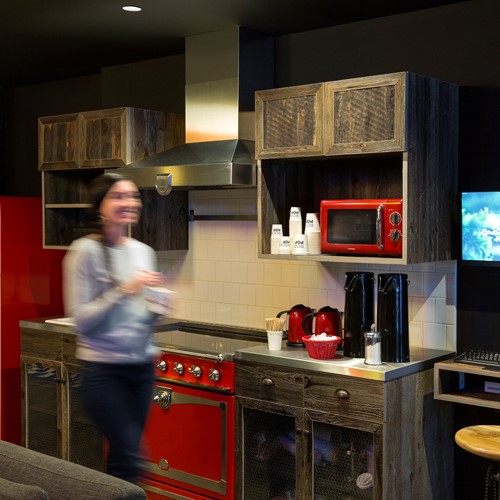 Coffee Corner at the Rocky Pop Hotel - warming from the cold of the slopes.