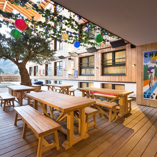 The Rocky Pop Hotel's Patio Guinguette, in Chamonix, France.