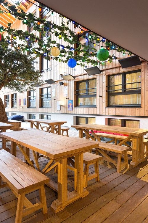 The Rocky Pop Hotel's Patio Guinguette, in Chamonix, France.
