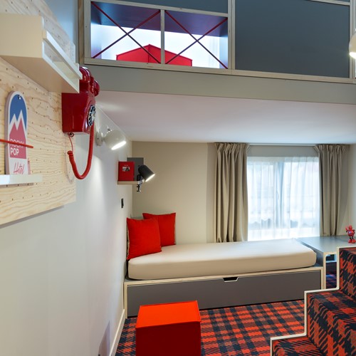 Entrance to the Rocky Pop Hotel rooms in Chamonix.