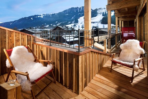 Deckchairs on the balcony at the Hotel Kitzhof, Ski accommodation in Kitzbuhel, Austria