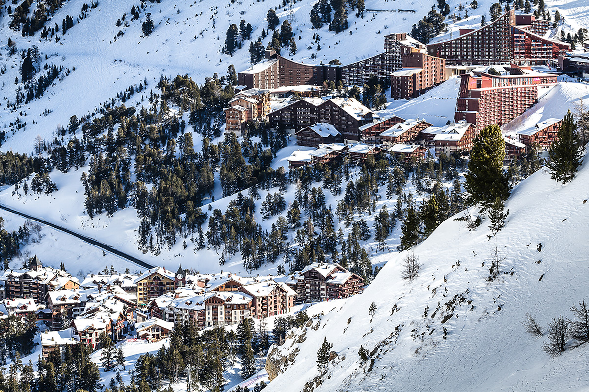 Les Arcs ski weekends view of town chalets and trees