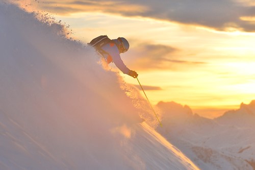 st anton skier in sunset