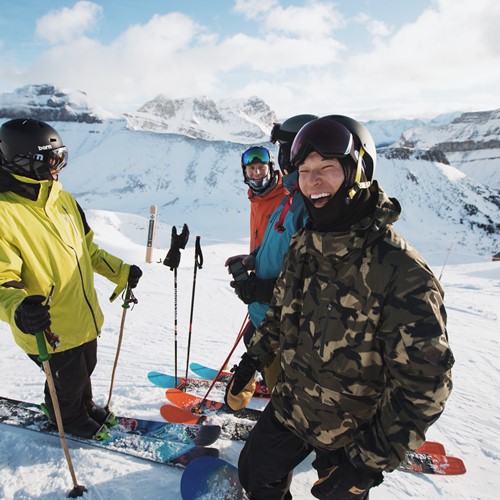 Beginners skiing in Banff