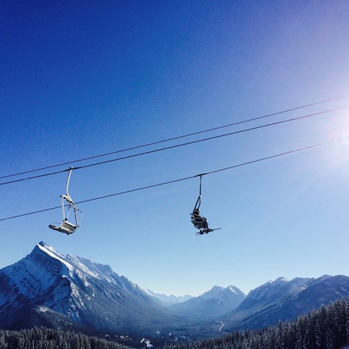 blue sky skiing in Banff