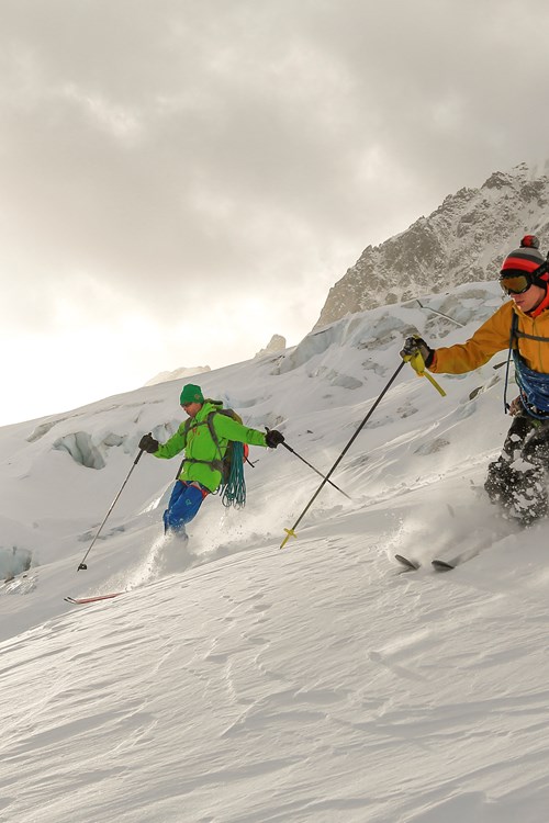 Chamonix ski weekends France dusk view downhill ski group powder