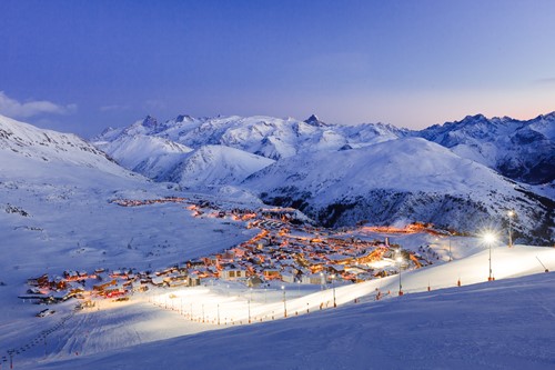 Alpe d'Huez Town and slopes at night