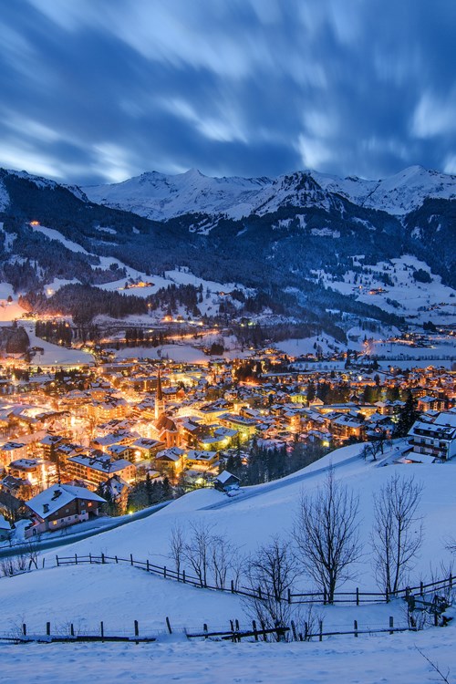 Skiing in bad hofgastein-Austria-village by night