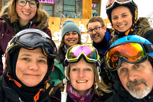 ski group in Banff, Alberta
