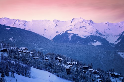 courchevel valley view during sunset